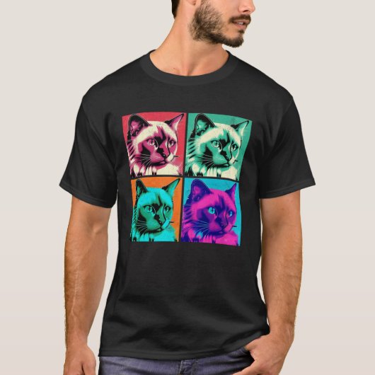 Balinesische Katzen-Pop-Illustration Farbige Tiere T-Shirt (Vorderseite)