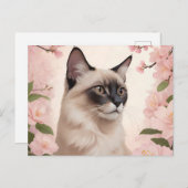 Balinesisches Katzenportrait mit blühenden Blume Postkarte (Vorne/Hinten)