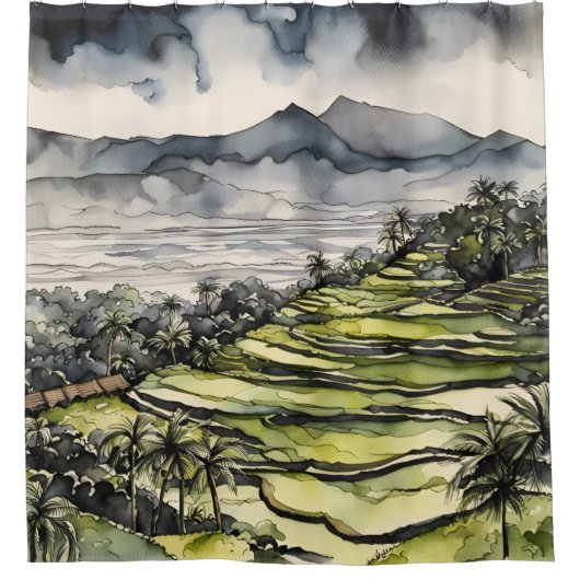 Balis Paddy-Symphonie Duschvorhang (Vorderseite)