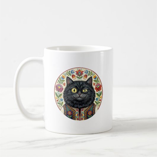 Balkan Folk Art Black Cat Kaffeetasse (Links)