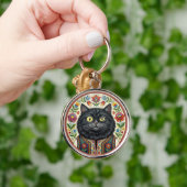Balkan Folk Art Black Cat Schlüsselanhänger (Hand)