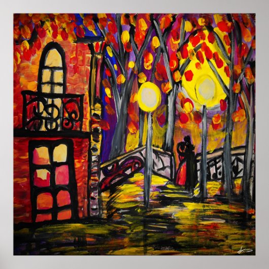 Balkon auf dem Nachtplakatpapier (Matte) Poster (Vorne)