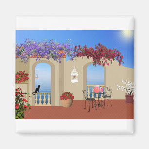 Balkon Außenbereich Blume Tisch Ruhe Meer. Magnet
