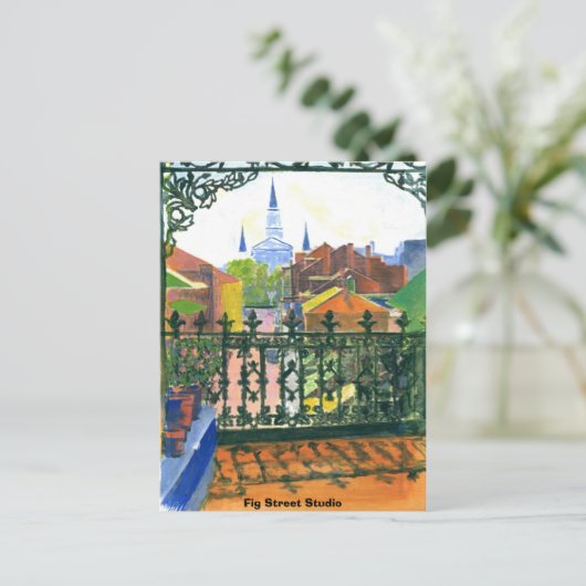 Balkon im französischen Viertel, Fig Street Studio Postkarte (Stehend Vorderseite)