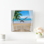 Balkon mit Meerblick Quadratische Wanduhr (Zuhause)