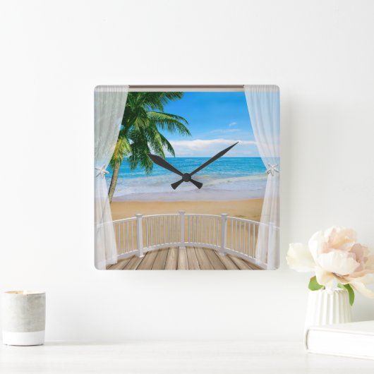 Balkon mit Meerblick Quadratische Wanduhr (Zuhause)