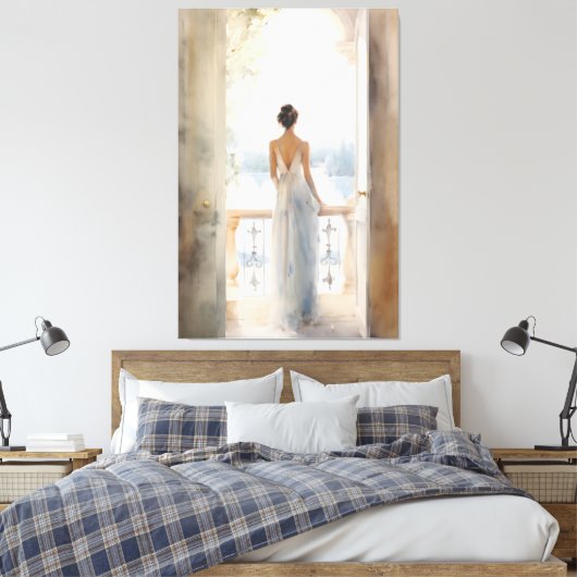 Balkon Ruhe: Aquareller Meerblick Leinwanddruck (Insitu (Schlafzimmer))