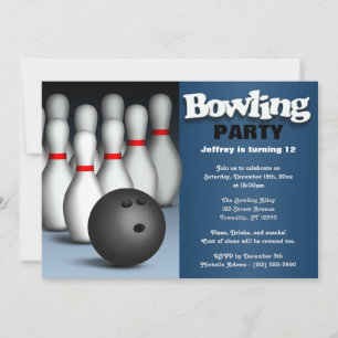 Ball & Buttone Blue Bowling Geburtstagsparty Einla Einladung