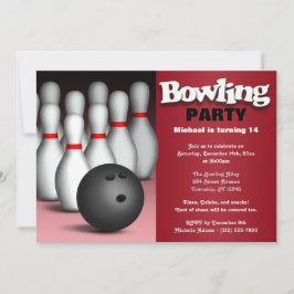 Ball & Buttone Roter Bowling Geburtstagsparty Einl Einladung