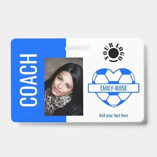 Ball-Foto-Logo Barcode-Vorlagencoach Blau Ausweis (Vorderseite)