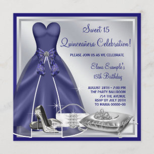 Ball Gown High Heels Royal Blue Quinceanera Einladung