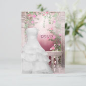 Ball Gown Pink Rose Quinceanera UAWG RSVP Karte (Stehend Vorderseite)