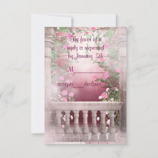 Ball Gown Pink Rose Quinceanera UAWG RSVP Karte (Rückseite)