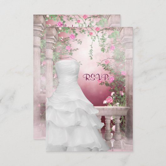 Ball Gown Pink Rose Quinceanera UAWG RSVP Karte (Vorne/Hinten)