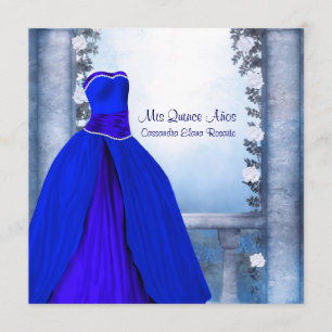 Ball Gown Royal Navy Blue Rosen Quinceanera Einladung