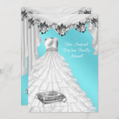 Ball Gown Tiara White Rose Aquamarin Quinceanera Einladung (Vorne/Hinten)