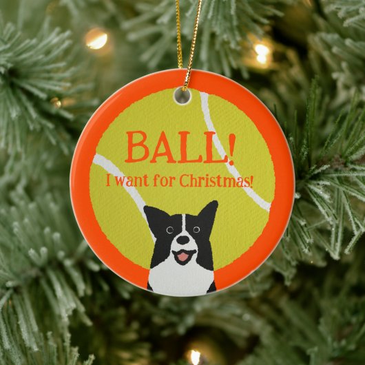 BALL! I want for Christmas! : Border Collie Keramik Ornament (Baum)