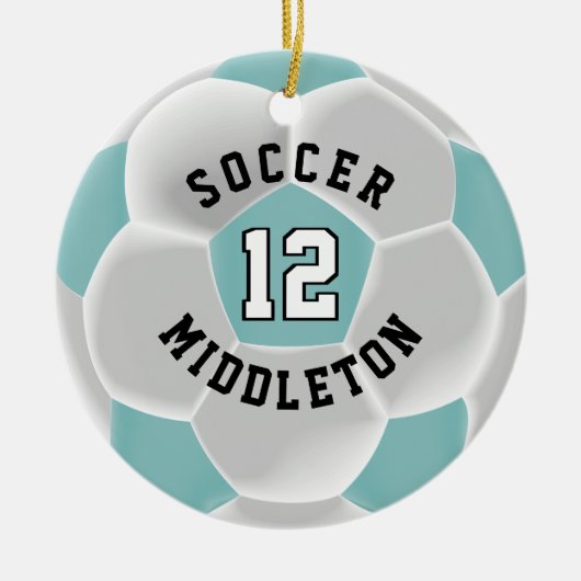 ⚽ Ball in Aquamarin und weiß Keramik Ornament (Vorne)