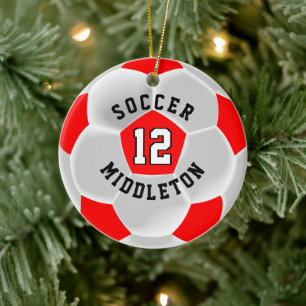 ⚽ Ball in Rot und Weiß Keramik Ornament