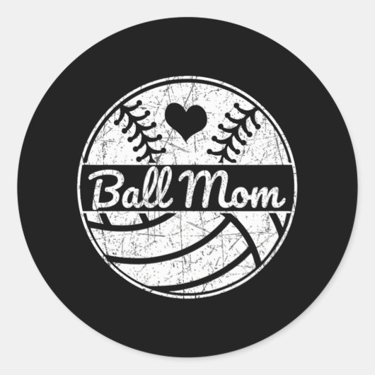 Ball Mama HalbBaseball Softball Halbvolleyball Runder Aufkleber (Vorderseite)
