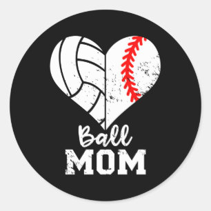 Ball Mama He Baseball Volleyball Mama Runder Aufkleber