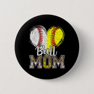Ball Mama Heart Baseball Softball Mama Women Mothe Button