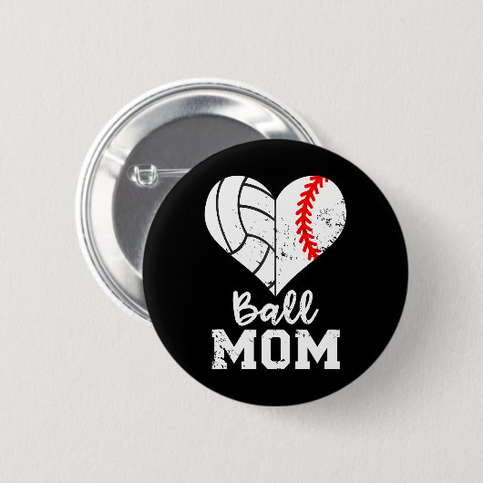 Ball Mama Heart Funny Baseball Volleyball Mama Button (Vorne & Hinten)