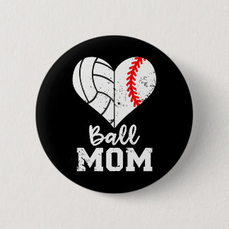 Ball Mama Heart Funny Baseball Volleyball Mama Button