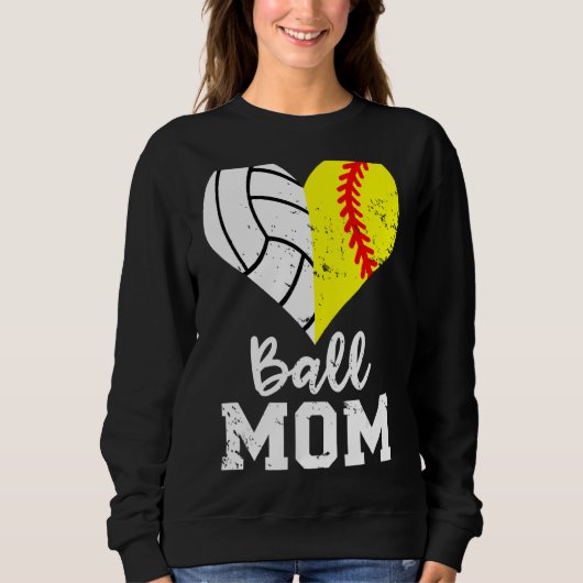 Ball Mama Herz Softball Volleyball Mama Sweatshirt (Vorderseite)