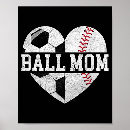 Ball Mama Herzspass Baseball Fußball Mama Poster (Vorne)