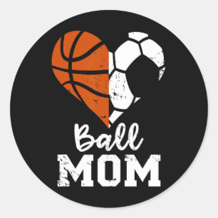 Ball Mama Herzspass Fußball Basketball Mama Runder Aufkleber