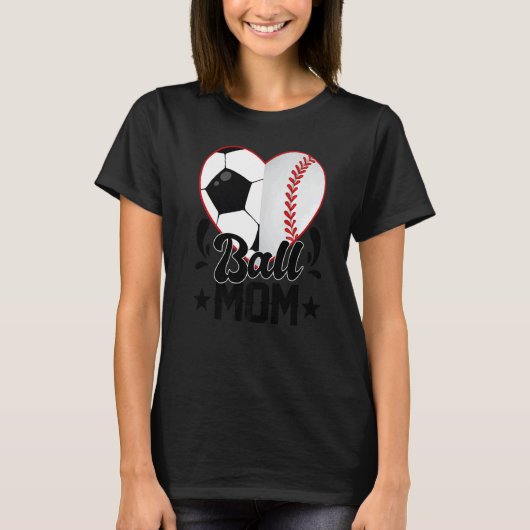 Ball Mom Heart Soccer Baseball Softball Mom T-Shirt (Vorderseite)