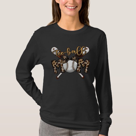 Ball Mom Mother s Day Teeball Mom Leopard T-Shirt (Vorderseite)