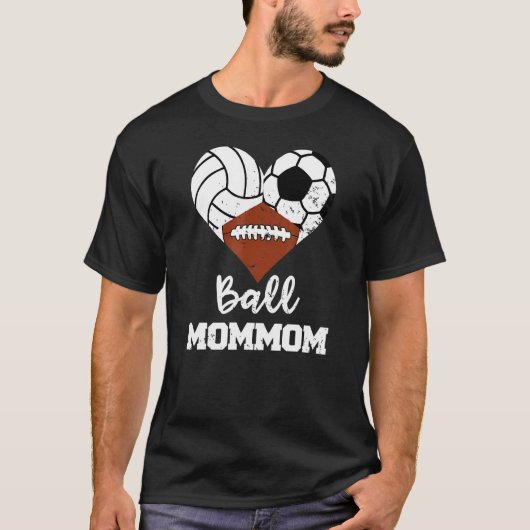 Ball Mommom Heart Volleyball Fußball Mama T-Shirt (Vorderseite)