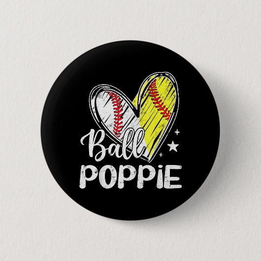 Ball pe Ball Herz Baseball Softball Button (Vorderseite)