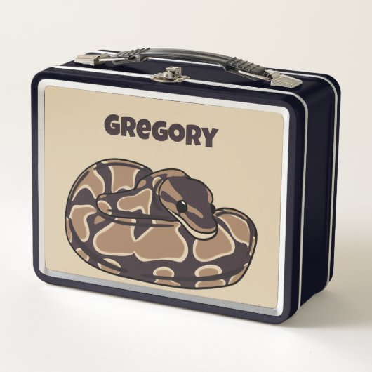 Ball Python Snake, Brown und Tan Personalisiert Metall Brotdose (Vorderseite)