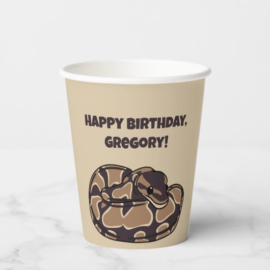 Ball Python Snake, Brown und Tan Personalisiert Pappbecher (Rückseite)