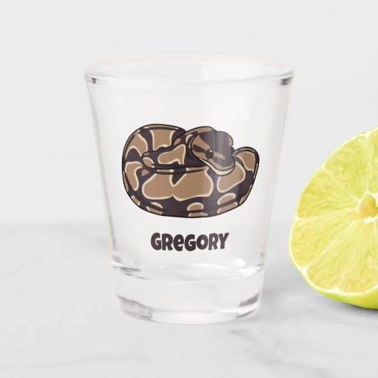 Ball Python Snake, Brown und Tan Personalisiert Schnapsglas (Vorderseite)