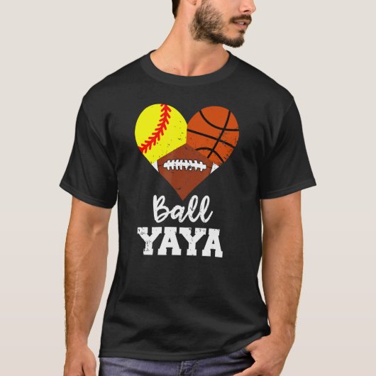 Ball Yaya Heart Softball Basketball Football Yaya T-Shirt (Vorderseite)