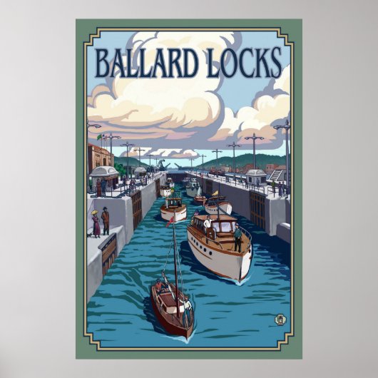 Ballard Locks - Seattle, WA Vintage Travel Poster (Vorne)