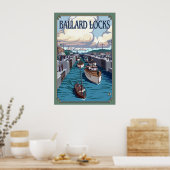 Ballard Locks - Seattle, WA Vintage Travel Poster (Küche)