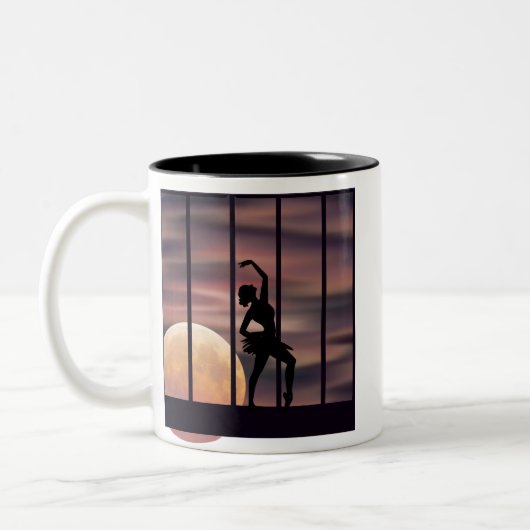Ballarina am Sonnenuntergang Zweifarbige Tasse (Links)