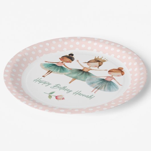 Ballerina 3. Geburtstagskarte Pappteller (Schrägansicht)