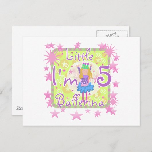 Ballerina 5th Birthday Shirts und Geschenke Postkarte (Vorne/Hinten)