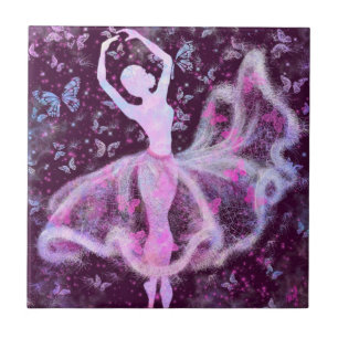 Ballerina and Butterflies Ceramic Til - Painting Fliese
