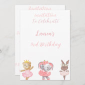 Ballerina "Animals" 3. Geburtstag Einladung (Vorne/Hinten)