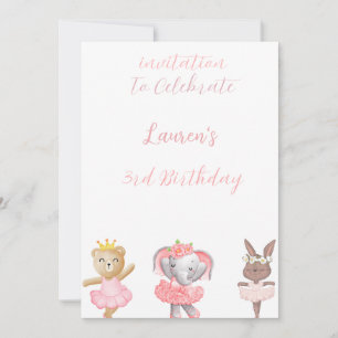 Ballerina "Animals" 3. Geburtstag Einladung
