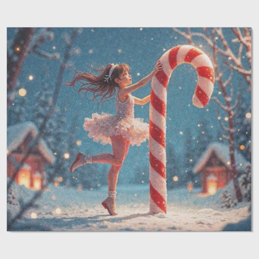 Ballerina Anime Girl & Candy Cane Weihnachten Geschenkpapier (Flach)