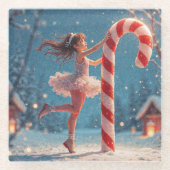 Ballerina Anime Girl & Candy Cane Weihnachten Glasuntersetzer (Vorderseite)