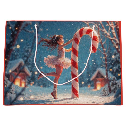 Ballerina Anime Girl & Candy Cane Weihnachten Große Geschenktüte (Vorderseite)